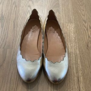 J. Crew Women’s Gold Metallic Scalloped Round Toe Flats Dress Shoes